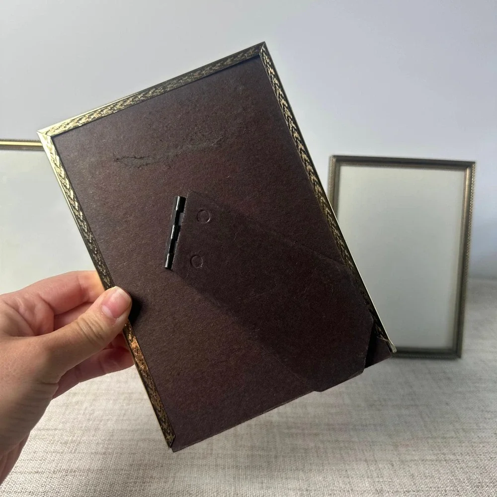 Vintage Metal Picture Frames Set of 3 | 5x7 Brass Tone Easel Frames | 1970s